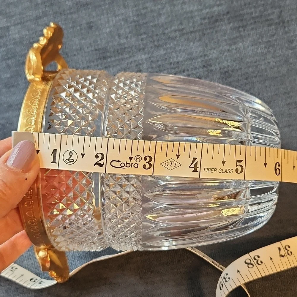 Vintage Hollywood Regency Crystal Glass Ice Bucket with Gold Trim